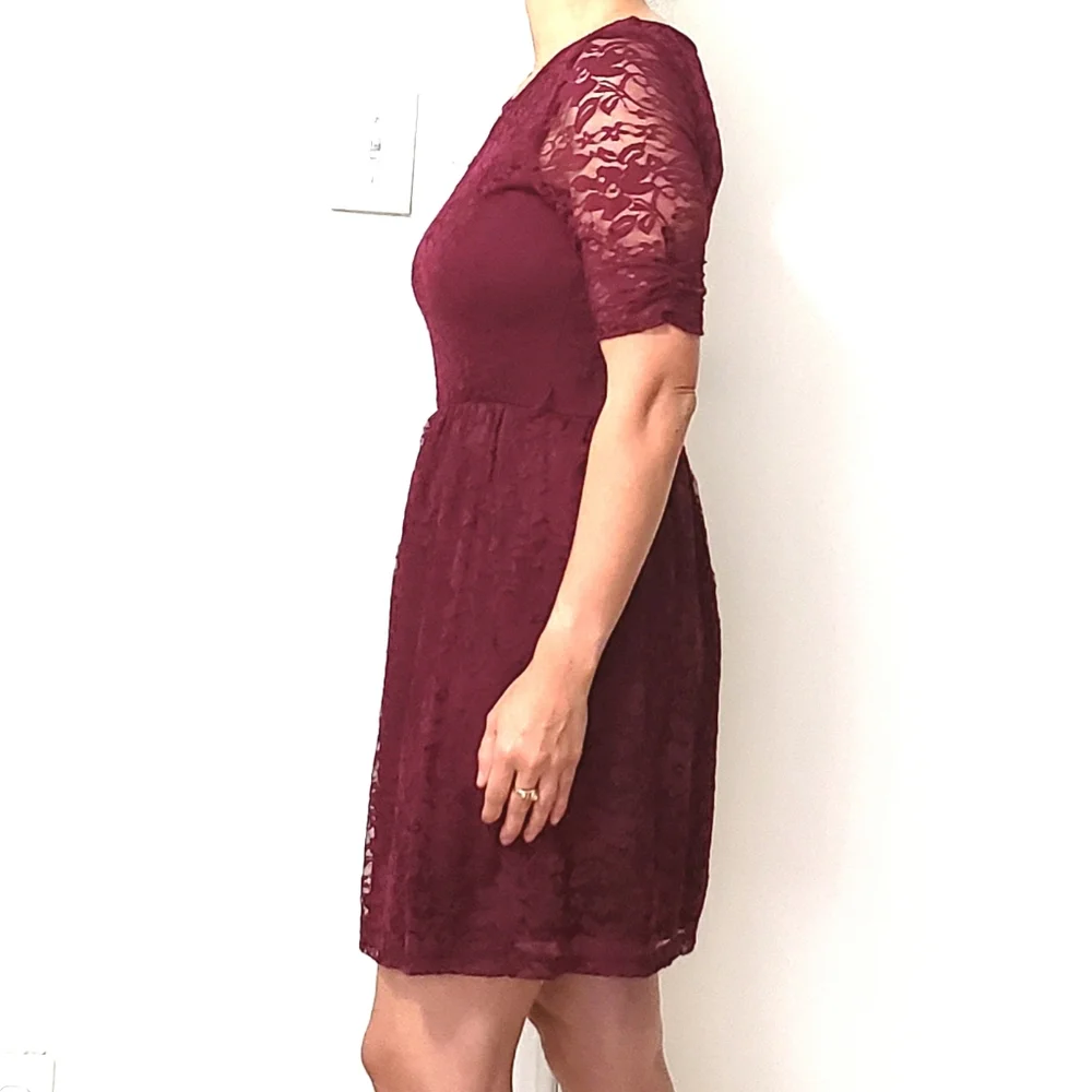 By & By Wine Red Lace Midi Dress Size Medium  Juniors/ Women Boho Romantic